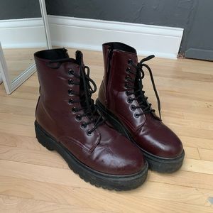 Burgundy Platform Lace Up Boots